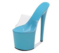 Damen 8 Zoll Stiletto High Heel Plateau Sandalen Sexy Stripper Party Club Pole Dancing Pantoletten Sandalen Schuhe Plus Größe Unisex,Blau,39 EU