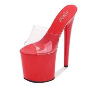 Damen 8 Zoll Stiletto High Heel Plateau Sandalen Sexy Stripper Party Club Pole Dancing Pantoletten Sandalen Schuhe Plus Größe Unisex,Rot,41 EU
