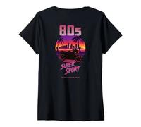 Damen 80er Supersport Synthwave Motorrad Retro Sportbike Fahrer T-Shirt mit V-Ausschnitt