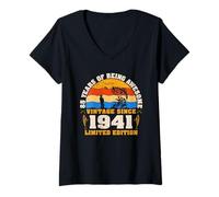 Damen 85. Geburtstag im Vintage-Stil 85-jährige Angelfreunde, geboren 1941 T-Shirt mit V-Ausschnitt