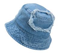 Damen 90er Jahre Trendy Washed Denim Bucket Hats Packable Beach Sun Hats Summer Autumn, Ausgefranst, mittelblau, Einheitsgröße