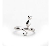 Damen 925 Sterling Silber Luxus Ringe,Silber Niedlichen Runden Mond In Katze Tier Offenen Ring Für Frauen Mädchen Party Weihnachten Schmuck Pet Geschenk Charme
