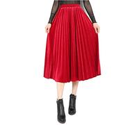 Damen A-Linie Elegant Winter Herbst Dick Warm Hohe Taille Samt Faltenrock M rot