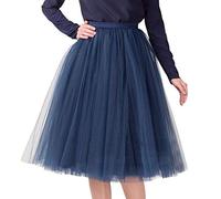 Damen A-Linie Knielang Abschlussball Party Tüll Tutu Rock, 25,5'' Tüll Feenrock Elastisches Mesh mehrlagiges Tuturock Hochzeit, Elastische Taille Midirock, Plissee Petticoat (A06-Navy, One Size)