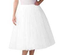 Damen A-Linie Knielang Abschlussball Party Tüll Tutu Rock, 25,5'' Tüll Feenrock Elastisches Mesh mehrlagiges Tuturock Hochzeit, Elastische Taille Midirock, Plissee Petticoat (A01-White, One Size)