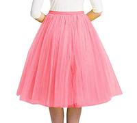 Damen A-Linie Knielang Abschlussball Party Tüll Tutu Rock, 25,5'' Tüll Feenrock Elastisches Mesh mehrlagiges Tuturock Hochzeit, Elastische Taille Midirock, Plissee Petticoat (A08-Pink, One Size)