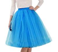 Damen A-Linie knielang Abschlussball Party Tüll Tutu Rock, 25,5'' Tüll Feenrock Elastisches Mesh mehrlagiges Tuturock Hochzeit, Elastische Taille Midirock, Plissee Petticoat Mädchen Abschlussball Rock