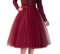Damen A-Linie Knielang Abschlussball Party Tüll Tutu Rock, 25,5'' Tüll Feenrock Elastisches Mesh mehrlagiges Tuturock Hochzeit, Elastische Taille Midirock, Plissee Petticoat (A14-Wine Red, One Size)