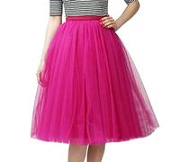 Damen A-Linie Knielang Abschlussball Party Tüll Tutu Rock, 25,5'' Tüll Feenrock Elastisches Mesh mehrlagiges Tuturock Hochzeit, Elastische Taille Midirock, Plissee Petticoat (A05-Hot Pink, One Size)