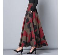 Damen A-Linien-Rock mit Blumenmuster, hohe Taille, breiter Swing-Rock mit Taschen, lässiger bedruckter Röcke, für den täglichen Gebrauch zu allen Jahreszeiten (M Dark for Ren)