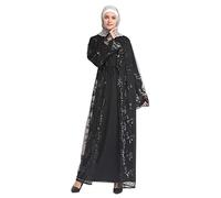Damen Abaya muslimische Strickjacke Lange arabische Strickjacke aus Pailletten islamische Strickjacke lose Hohle Kaftan Damen Strickjacke Schwarzer Strickpulli Damen