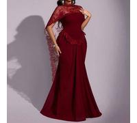 Damen-Abendkleid in großen Größen, vintage elegant, lang, mit Spitzen-Patchwork, trägerlos, inklusive passendem Spitzen-Schal, geeignet für formelle A