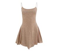 Damen Abendkleid Kurz Spaghettiträger Glitzer Kleid Elegant Minikleid Sexy A-Linie Kleider Casual Loose Abendkleider Kurze Partykleid Solide Glitzerkleid Retro Cocktailkleid,Frauen