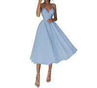 Damen Abendkleid Lang Cocktailkleid Hochzeitsgast Kleider für Frauen Tiefer V-Ausschnitt Damen Formelle Kleider Ballkleid für Teenager Lady Club Urlaub Party Geburtstag, himmelblau, Medium