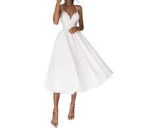 Damen Abendkleid Lang Cocktailkleid Hochzeitsgast Kleider für Frauen Tiefer V-Ausschnitt Damen Formelle Kleider Ballkleid für Teenager Lady Club Urlaub Party Geburtstag, weiß, Medium
