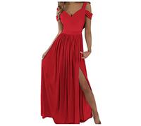 Damen Abendkleid Lang mit Schlitz Schulterfreies Kleid Damen Sexy -Langes Kleider Elegant Off Shoulder High Waist Festlich Maxikleid Partykleid Abendkleider Cocktailkleid Brautjungfer Ballkleider