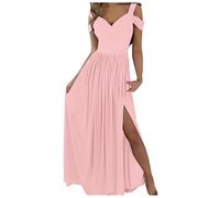 Damen Abendkleid Lang mit Schlitz Schulterfreies Kleid Damen Sexy -Langes Kleider Elegant Off Shoulder High Waist Festlich Maxikleid Partykleid Abendkleider Cocktailkleid Brautjungfer Ballkleider