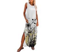 Damen Abendkleid Lang Spitzenkleid Sexy mit Schlitz,Strandkleid Damen Lang T-Shirt Kleid Große Größen Lässige Maxikleid Abendkleider Off Shoulder Spaghetti Träger Elegant Tunikakleid Festlic
