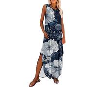 Damen Abendkleid Lang Spitzenkleid Sexy mit Schlitz,Strandkleid Damen Lang T-Shirt Kleid Große Größen Lässige Maxikleid Abendkleider Off Shoulder Spaghetti Träger Elegant Tunikakleid Festlic