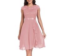 Damen Abendkleider Elegant A Linie Festliches Abendkleider Cocktailkleid V Ausschnitt Standesamt Chiffon Hochzeitskleider Kleid Spitze Partykleid Spitzen Dress Brautkleid, Rosa