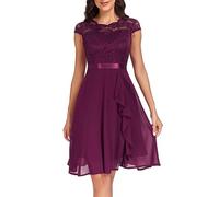 Damen Abendkleider Elegant A Linie Festliches Abendkleider Cocktailkleid V Ausschnitt Standesamt Chiffon Hochzeitskleider Kleid Spitze Partykleid Spitzen Dress Brautkleid, Lila