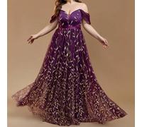 Damen Abendkleider in Große Größen mit elegantem, romantischem Blume Muster, Mesh-Taille, Applikationen, für Abschlussball, Feier, formelle Anlässe, m