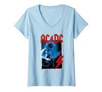 Damen AC/DC Angus Young Blue Foto von Michael Putland T-Shirt mit V-Ausschnitt