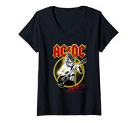 Damen AC DC Classic Rock Logo E-Gitarre Solo Energy T-Shirt mit V-Ausschnitt