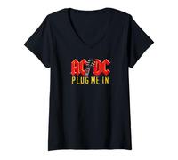 Damen AC/DC Plug Me In Gitarrenhalslogo T-Shirt mit V-Ausschnitt