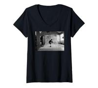 Damen AC DC Rock and Roll Backstage Gitarre Solo Energy T-Shirt mit V-Ausschnitt
