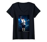 Damen AC DC Rock Live-Gitarre, Solo-Bühne, Energie, Hochspannung T-Shirt mit V-Ausschnitt