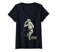 Damen ACDC Live Sänger Bon Scott Back In Black von Dick Barnatt T-Shirt mit V-Ausschnitt