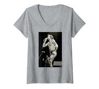 Damen ACDC Sänger Bon Scott Live Back In Black von Dick Barnatt T-Shirt mit V-Ausschnitt