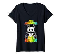 Damen Adios Kindergarten Hello Summer Funny Happy Panda Bär T-Shirt mit V-Ausschnitt