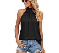 Damen Ärmellos Camisole Bluse Sommer Oberteile Plissiertes Neckholder Schulterfrei Tank Top Weste Loose Fit Elegante(M)