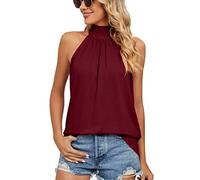 Damen Ärmellos Camisole Bluse Sommer Oberteile Plissiertes Neckholder Schulterfrei Tank Top Weste Loose Fit Elegante(S)