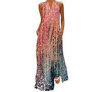Damen Ärmellos Sommerkleid Midikleid,Summer Wadenlanges Kleid Festlich,Kleid Flieder Festlich,Sommerkleider Hochzeit,Outfit Für Hochzeit,Langes Kleid Mit Spaghettiträgern,Kleid Mit Gänseblümch