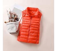 Damen Ärmellose Daunenweste - Modische Damen Daunenweste 90% Daunen Lässig Warme Eng Anliegende Weste Weiche Und Dünne Ultraleichte Winddichte Outdoorjacke Tragbar Einfache Reine Farbe,Orange,S
