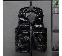 Damen Ärmellose Daunenweste - Winter Plus Größe Damen Daunenweste Mode Glänzende Kapuze Dicke Retro-Kurzjacke Wasserdichte Ärmellose Daunenjacke Jacke Warme Schwarze Weste Outdoor-Sport Elegan