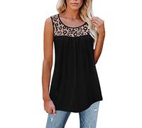 Damen Ärmellose Tshirts Leoparden Muster Active Tanktops Rüschen Lose Tunika Bluse Shirt Weste Sommer Casual Lässig Veste Locker Große Größen Tank Top Bluse Shirt