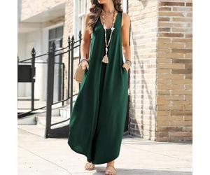 Damen ärmellose V-Ausschnitt plissierte Culotte mit Taschen, elegant für den Sommer