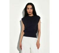 Damen ärmelloses gestricktes Top mit Knopfleiste und geripptem Bund, klassischer lässiger Pullunder-Tanktop