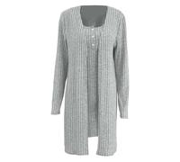 Damen Ärmelloses Kleid + Strickjacke Zweiteiliges,Elegant Gerippte Strick Tunika Cardigan mit offener Vorderseite Bodycon Kleider Frühling Herbst Lässiges Outfit Frauen Freizeitanzug