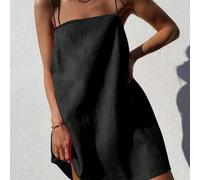 Damen ärmelloses kurzes Camisole-Kleid, lässig elegantes rückenfreies Kleid mit Spaghettiträgern aus gewebtem Stoff, Schwarz, Sommer