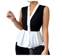 Damen Ärmelloses Shirt Fake Zweiteiler Strickjacke Bluse | Fake Zweiteiler Design, ärmellos, modischer Stil, für Frühling bis Winter, für vielseitig kombinierbar