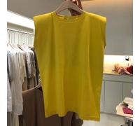 Damen ärmelloses T-Shirt Sommer einfarbig locker lässig Top O-Ausschnitt Urlaub Kleidung Schwarz Gelb Weiß Khaki Kaffee Dunkelblau M-2XL (M Gelb)