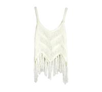 Damen Ärmelloses Tank Top Fransen Western Quaste Tops Ärmellos V-Ausschnitt Häkel Crop Gestrickte Spaghettiträger Weste Locker Sommer Shirt Tshirt Baumwolle Sommertop Große Größen Oberteile Sexy Weiß