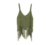 Damen Ärmelloses Tank Top Fransen Western Quaste Tops Ärmellos V-Ausschnitt Häkel Crop Gestrickte Spaghettiträger Weste Locker Sommer Shirt Tshirt Baumwolle Sommertop Große Größen Oberteile Sexy Grün