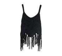 Damen Ärmelloses Tank Top Fransen Western Quaste Tops Ärmellos V-Ausschnitt Häkel Crop Gestrickte Spaghettiträger Weste Locker Sommer Shirt Tshirt Baumwolle Sommertop Große Größen Oberteile Sexy