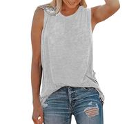 Damen Ärmelloses Tank Top Tops T Shirts Ärmellos Casual Loose Tunika Blusen Basic Sommertop Shirt Armellose T-Shirt Weiss Locker Weißes Große Größen Sommer Oberteil Für Sexy Elegantes Elegant Grey
